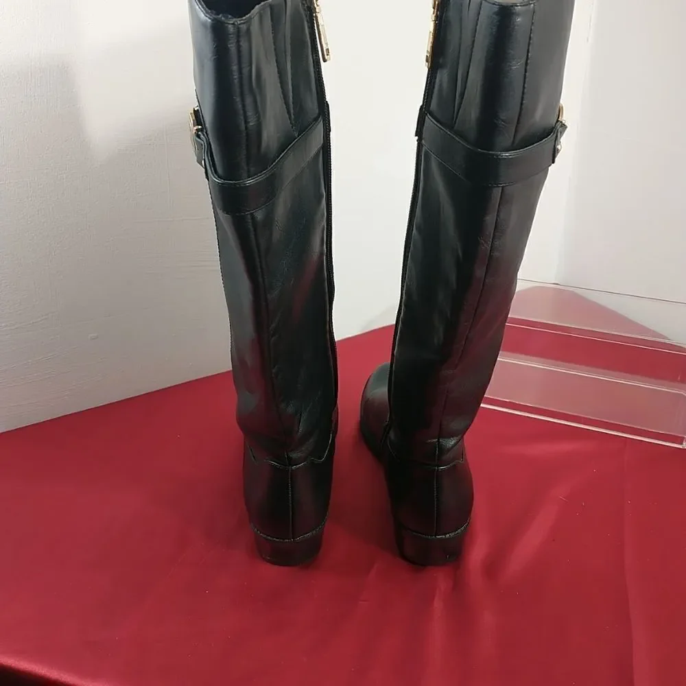 Elegant Black Leather Knee-Tommy Hilfiger Tall Boots 6 M Black LeatherHigh Boots